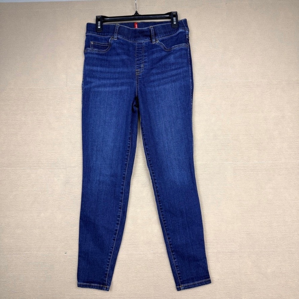 Spanx Womens Ankle Skinny Jeans Dark Wash Blue Pull On Size Medium High Rise